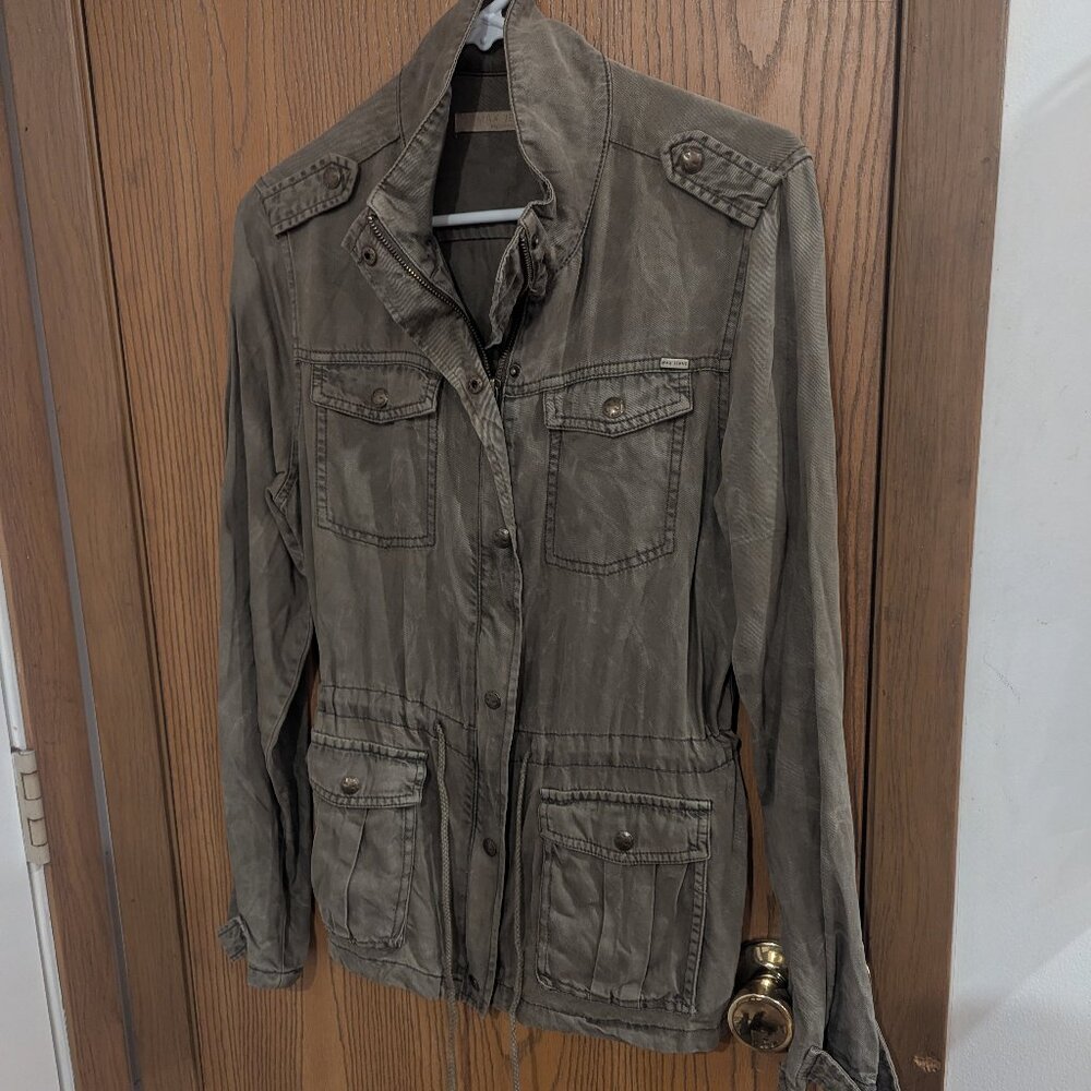 Max Jeans Utility Jacket Light Weight‎ Olive 4 Pockets Tie Waist -Women's Size M